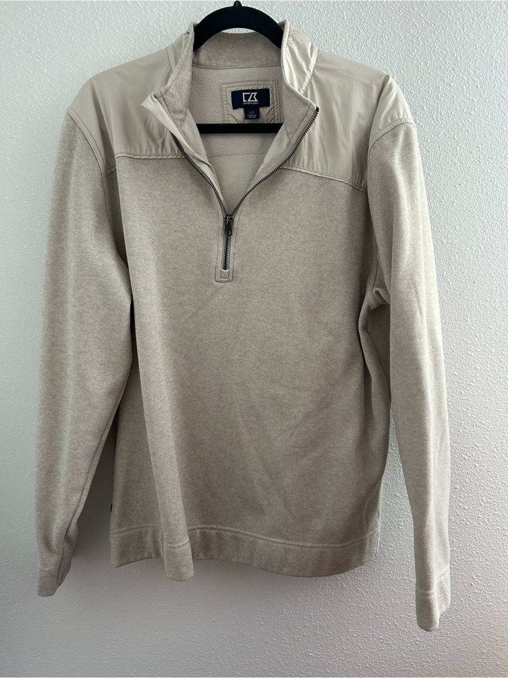 Cutter & Buck Men's Half-Zip Pullover Sweater in Light Beige